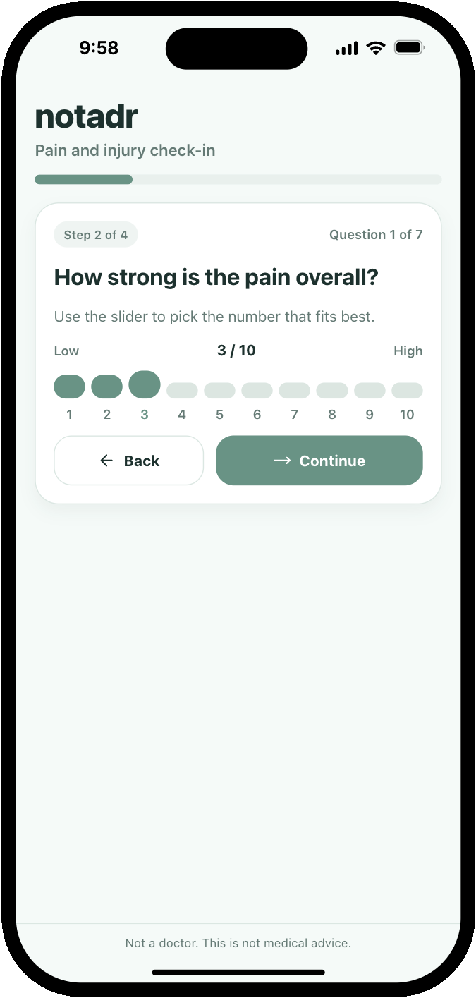 Clarifying questions screen