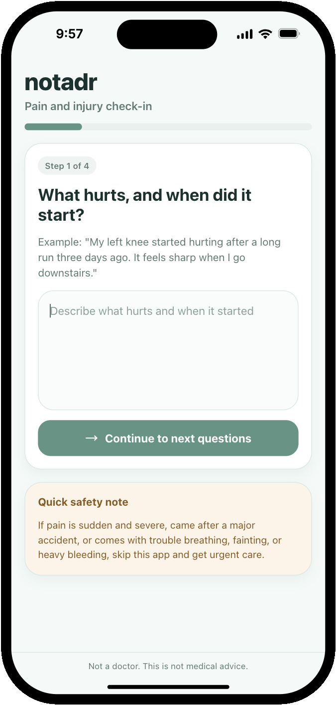Symptom entry screen