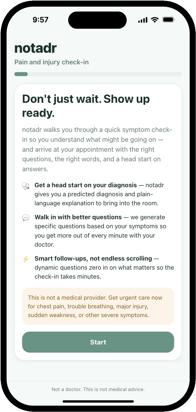 notadr welcome screen